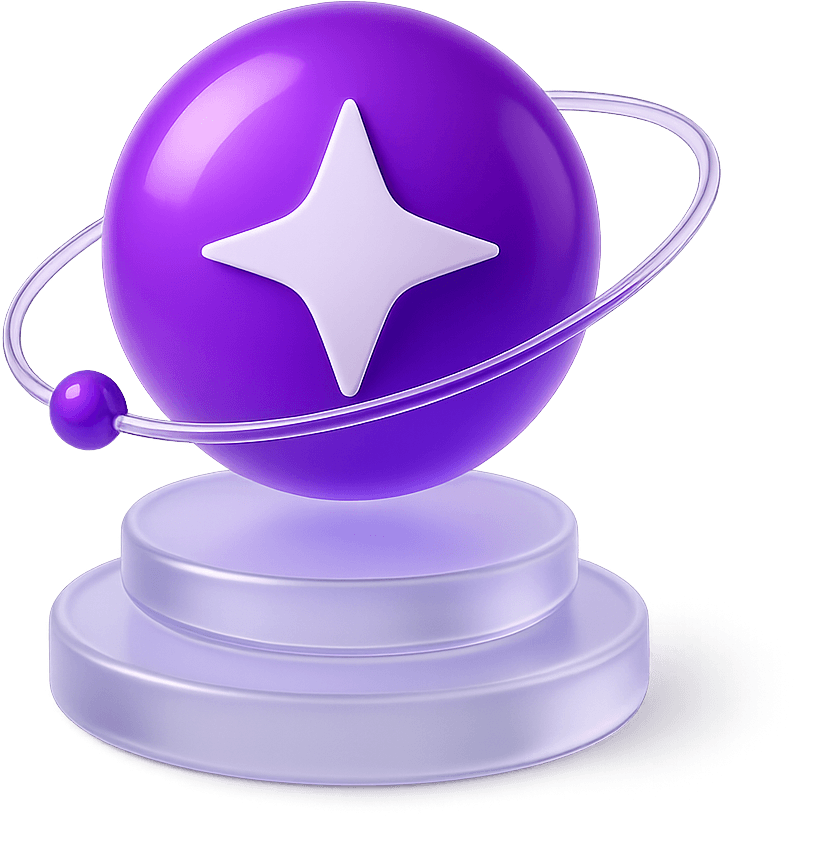 Violet performance star floating on glass discs